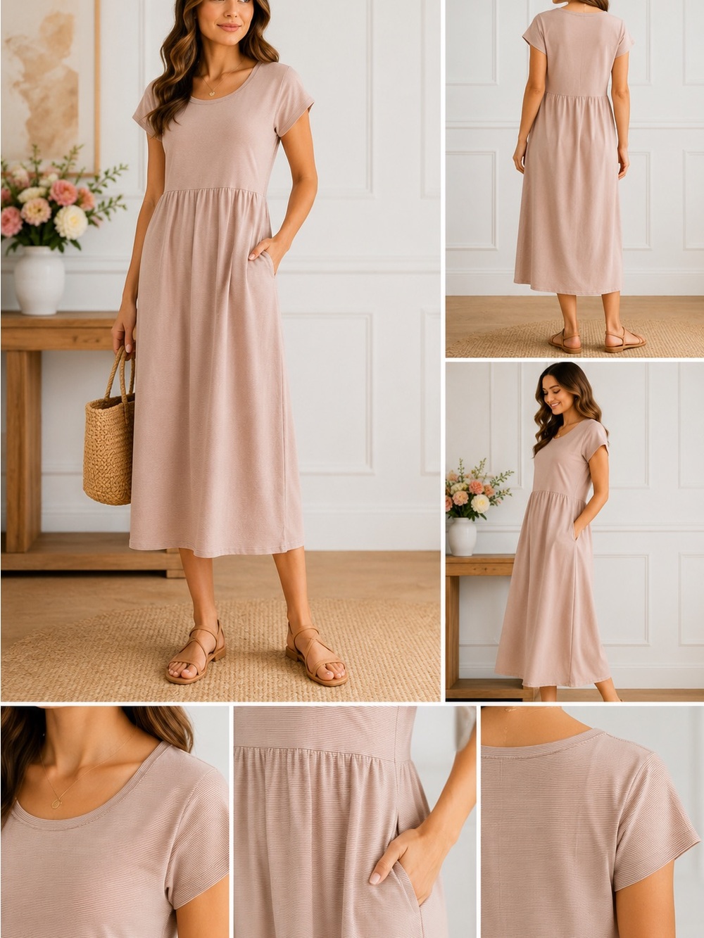 Patagonia Organic Cotton Blend Midi Dress M Blush Stripe Pockets Casual